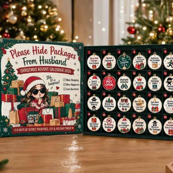 Please Hide Packages From Husband Advent Calendar 2026 Christmas Ornaments Countdown Box - Image 2