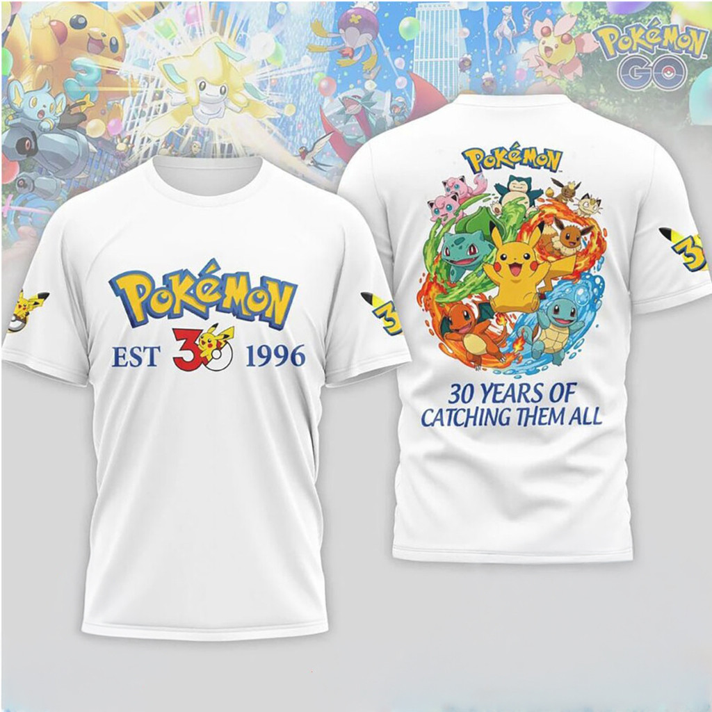 Pokemon 30 Years Of Catching Them All 1996 2026 Anniversary T-Shirt Pokemon Merch Gifts For Son