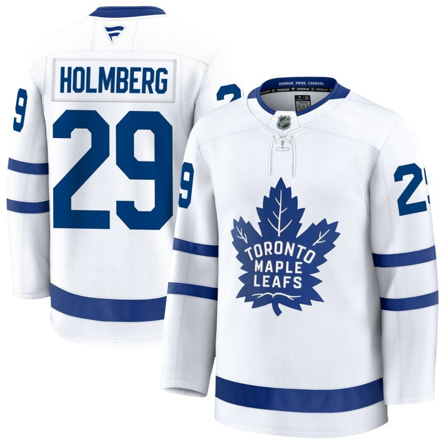 Pontus Holmberg Toronto Maple Leafs 2025 Away Premium White Jersey 1 Pontus Holmberg Toronto Maple Leafs 2025 Away Premium White Jersey