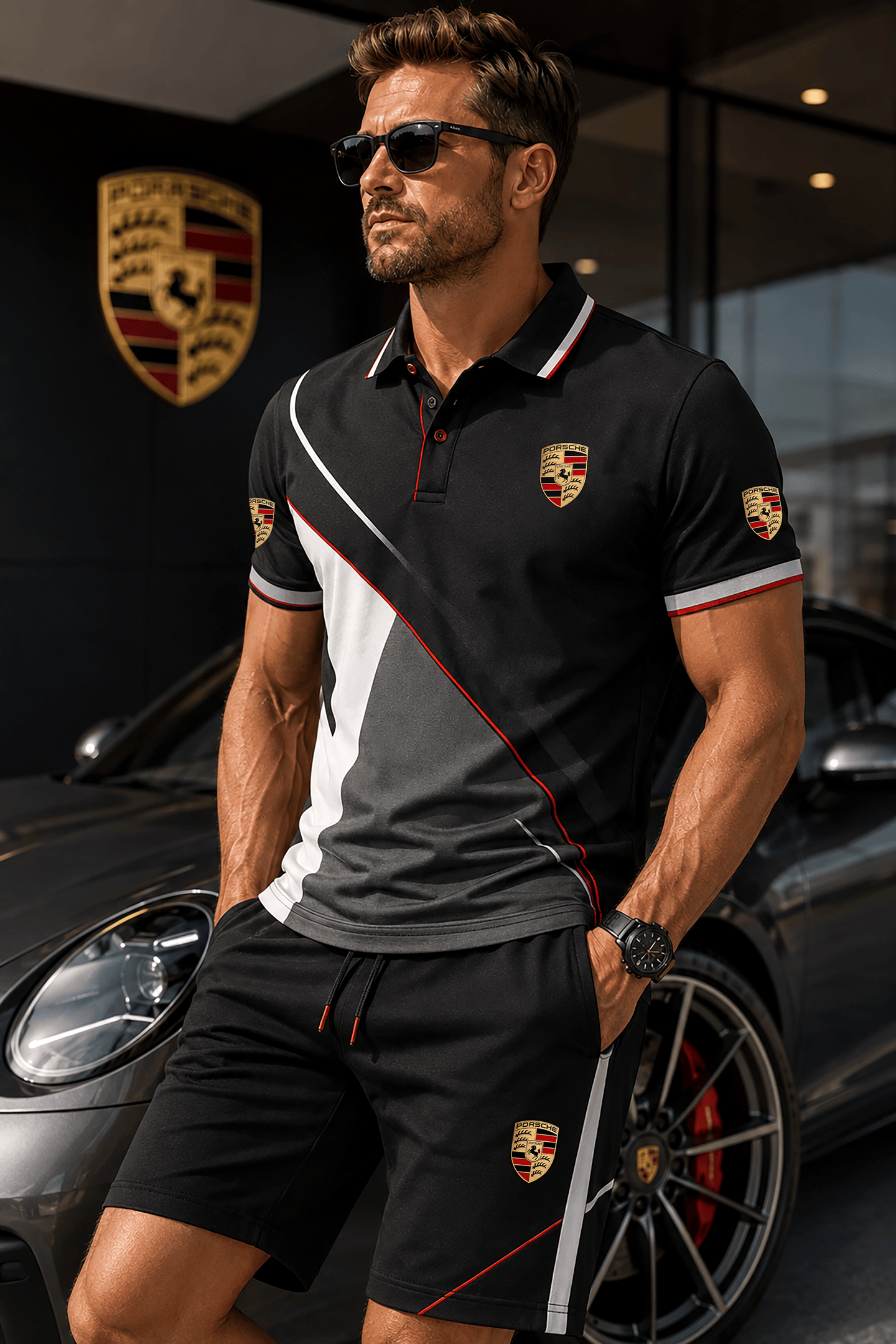 Pors Sport Polo Shirt And Shorts Porsche Merch Lovely Gift For Dad