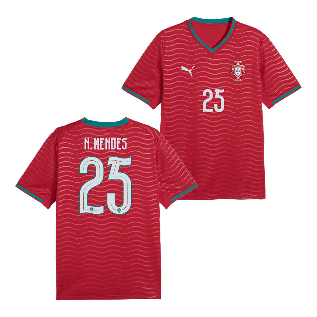 Portugal World Cup Merch 2026 Nuno Mendes #25 Portugal 2026 Home Jersey FIFA Merch Gift For Men