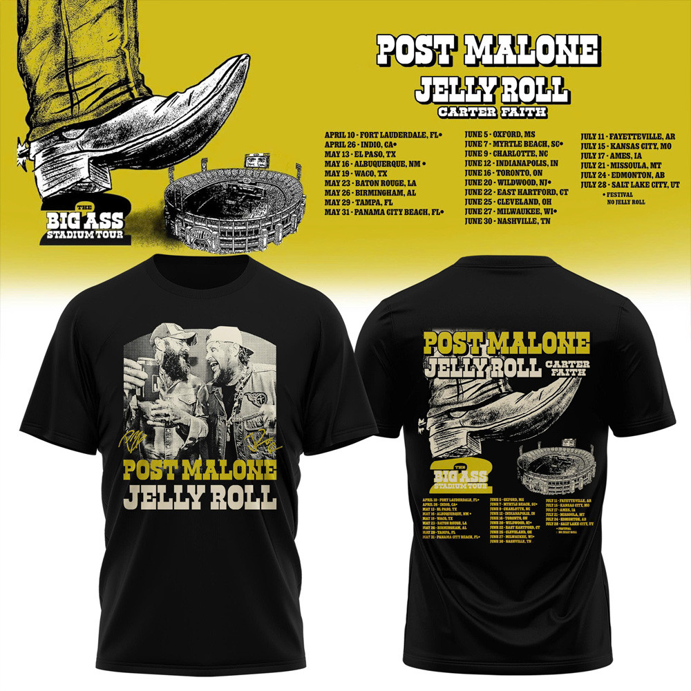 Post Malone x Jelly Roll The BIG ASS Stadium Tour Part 2 2026 T-Shirt Best Gifts For Fans