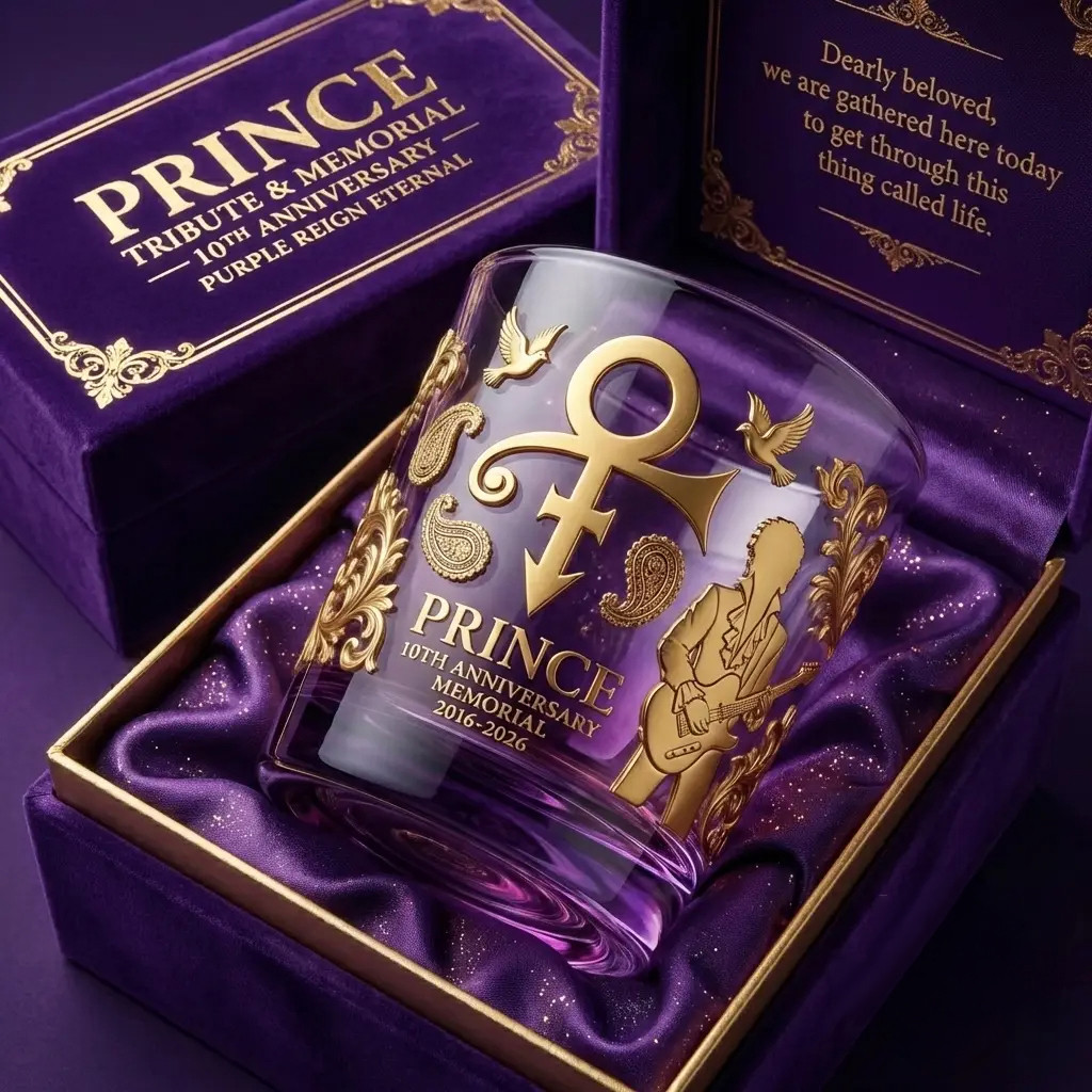 Prince 10th Anniversary Memorial Whiskey Glass 2026 Prince Merch Presents For Music Lovers
