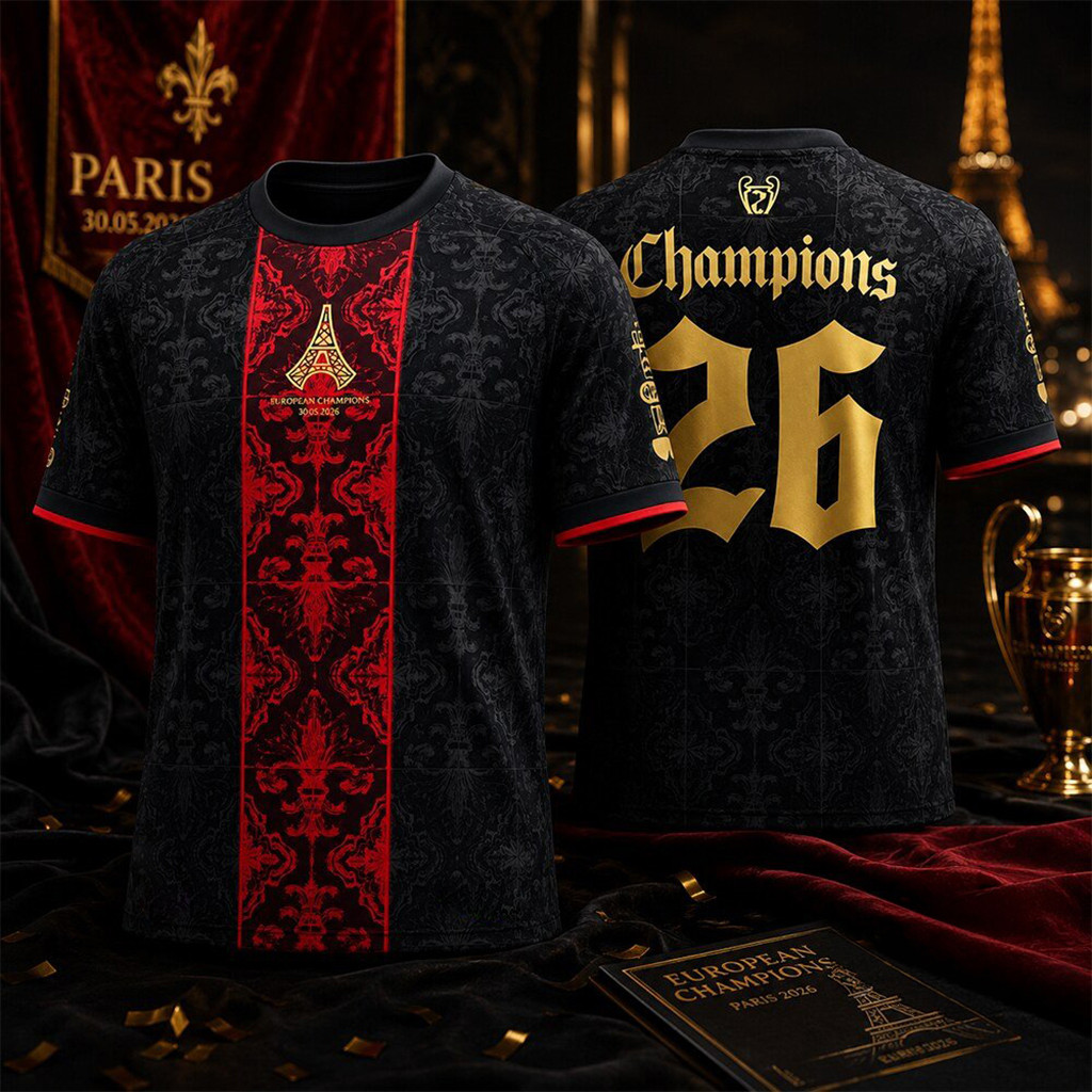 PSG The Parisians 2026 European Champions Comma Football Away Jersey Shirt PSG Merch Fan Gifts
