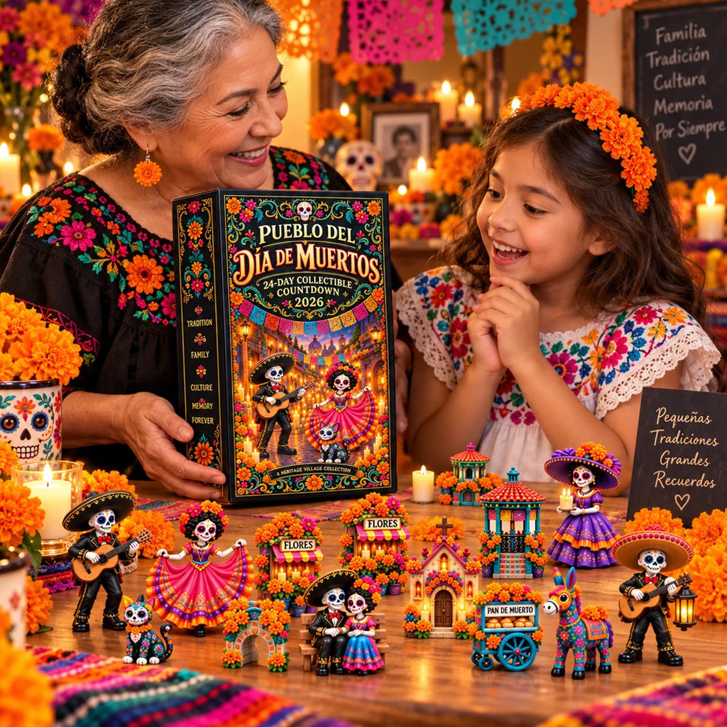 Pueblo Del Dia De Muertos 2026 Advent Calendar 24-Day Day of The Dead Ornaments Countdown Box