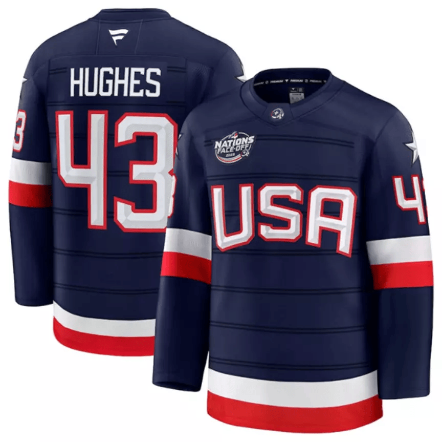 Quinn Hughes USA 2025 4 Nations Face-Off Stitched Navy Jersey