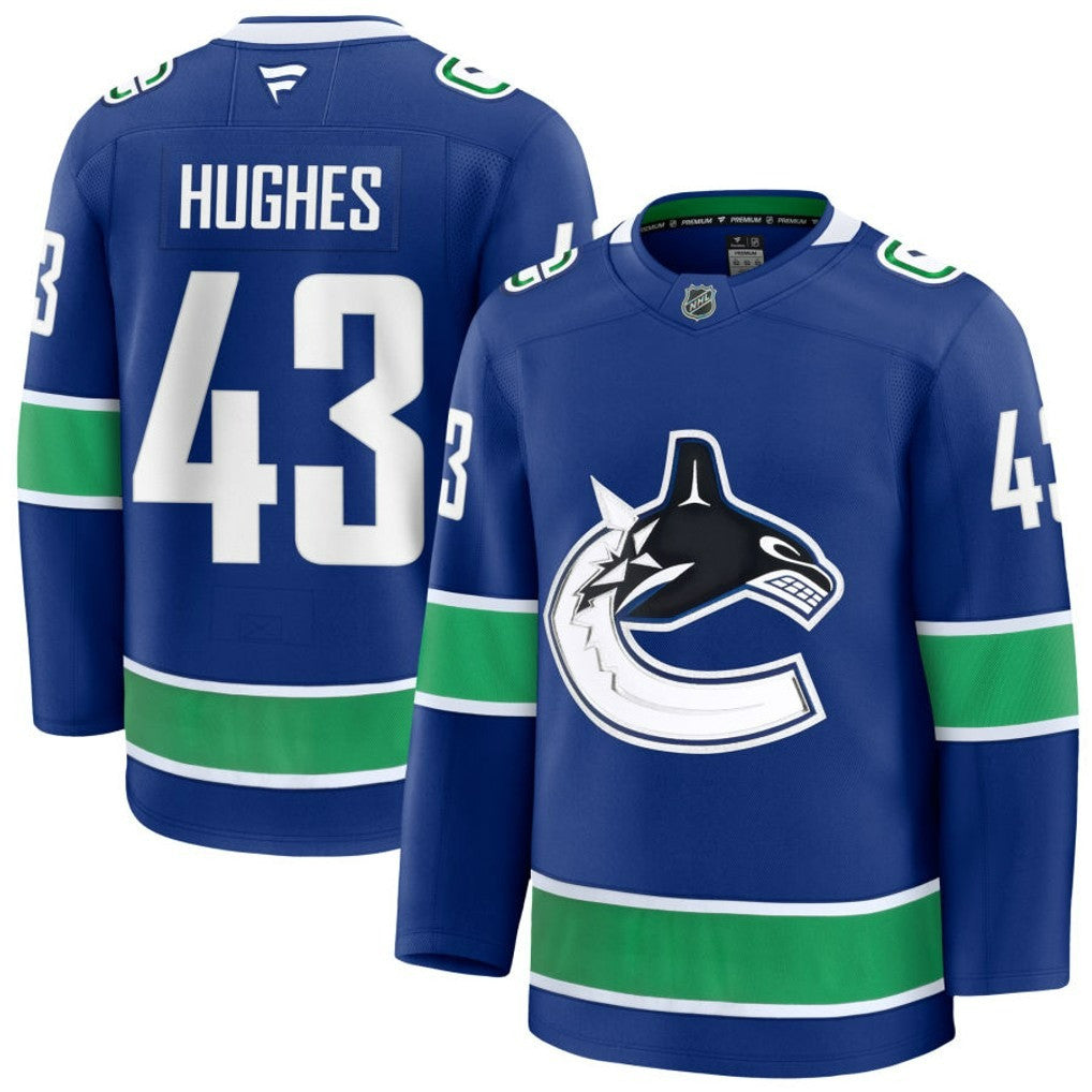 Quinn Hughes Vancouver Canucks 2025 Home Premium Jersey - Blue 1 Quinn Hughes Vancouver Canucks 2025 Home Premium Jersey - Blue
