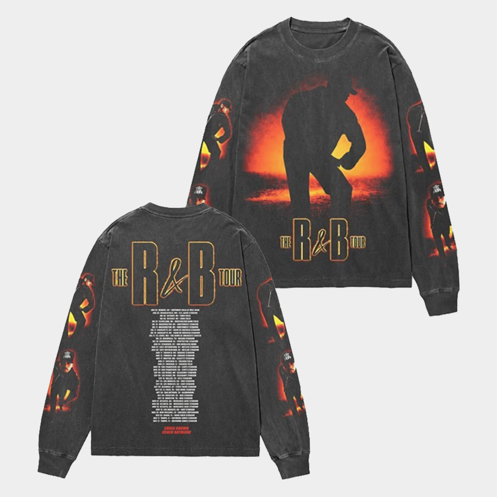 R&B Merch 2026 Chris Brown R&B Tour Flame Long Sleeve Shirt Music Related Gifts For Guys