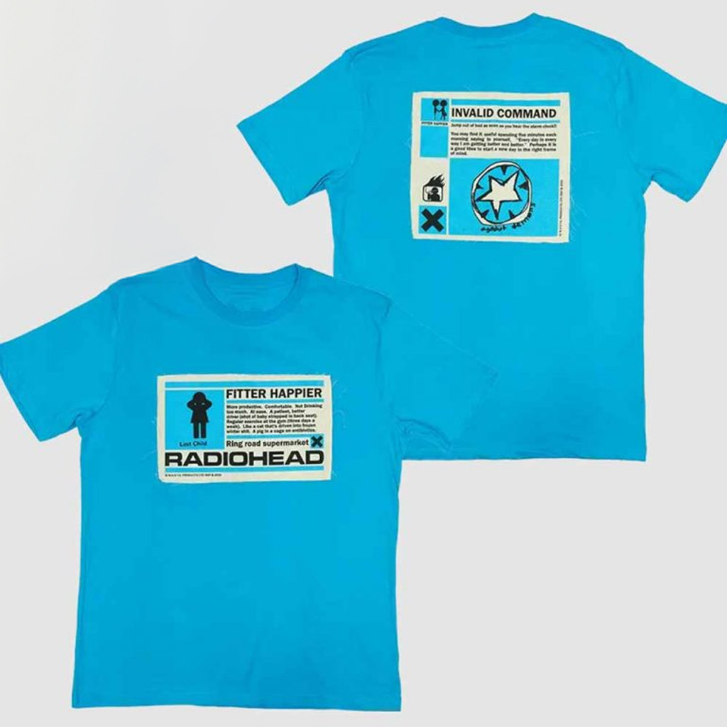 Radiohead Fitter Happier Cyan T-Shirt Radiohead Merch Christmas Gifts For Brother