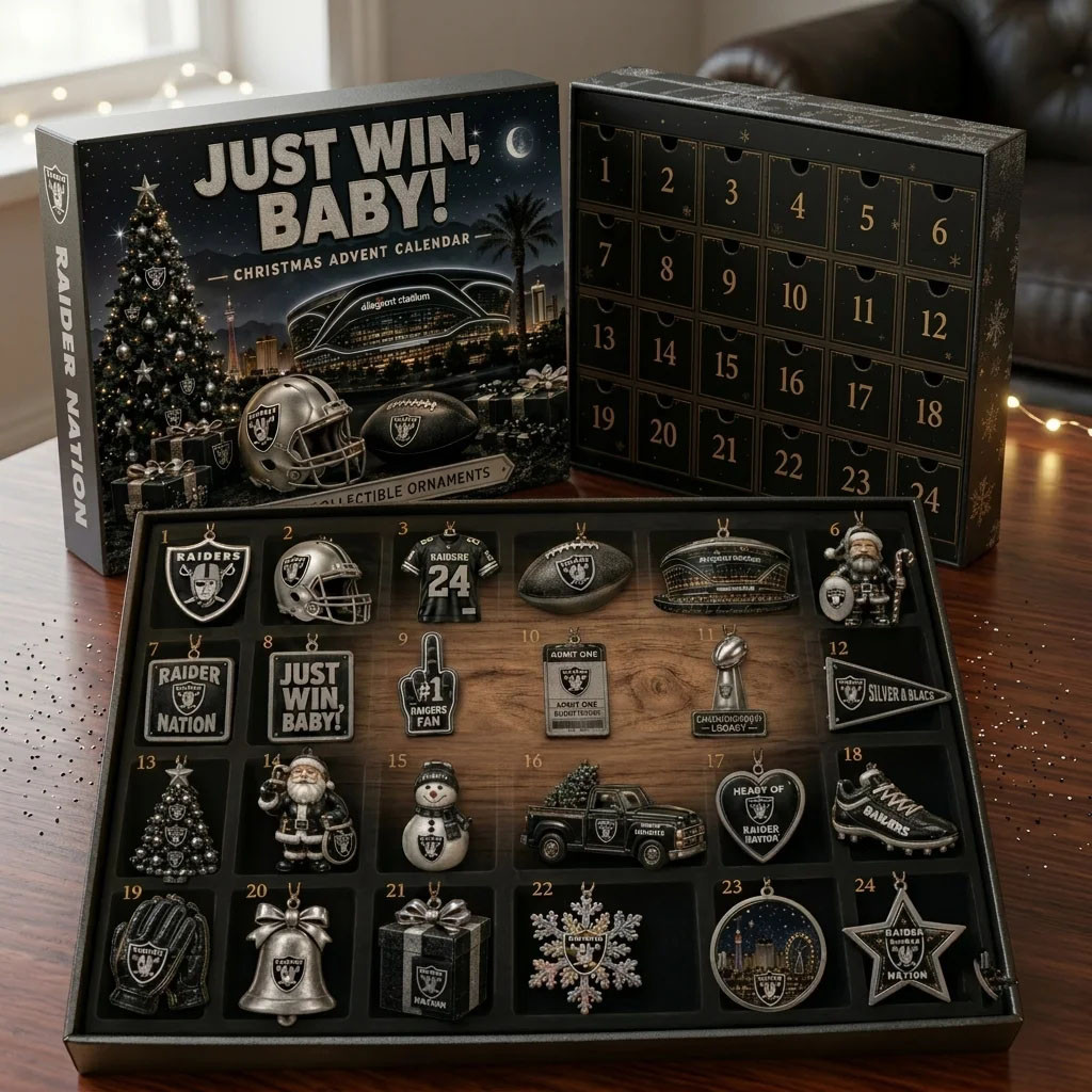 Raiders Just Win Baby Christmas Advent Calendar LV Raiders Merch Gift For Football Fans