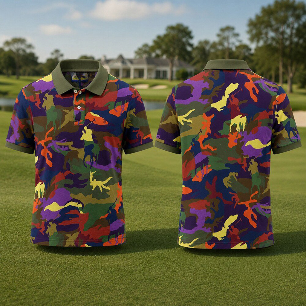 Ralph Lauren Colorful Camo Polo Shirt Polychromatic Polo Top Father's Day Gifts