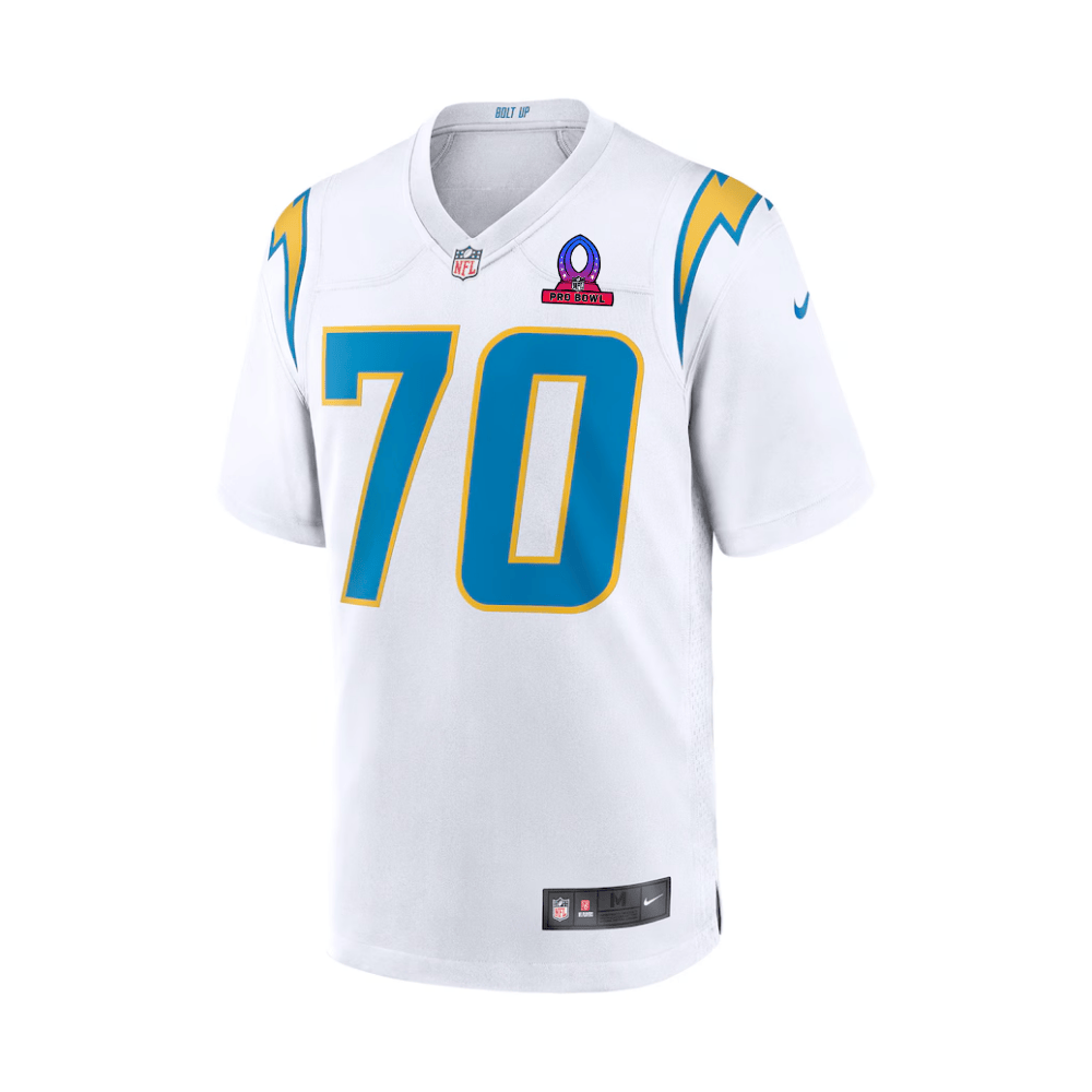 Rashawn Slater Los Angeles Chargers 2025 Pro Bowl Patch Game Men Jersey - White - Image 2