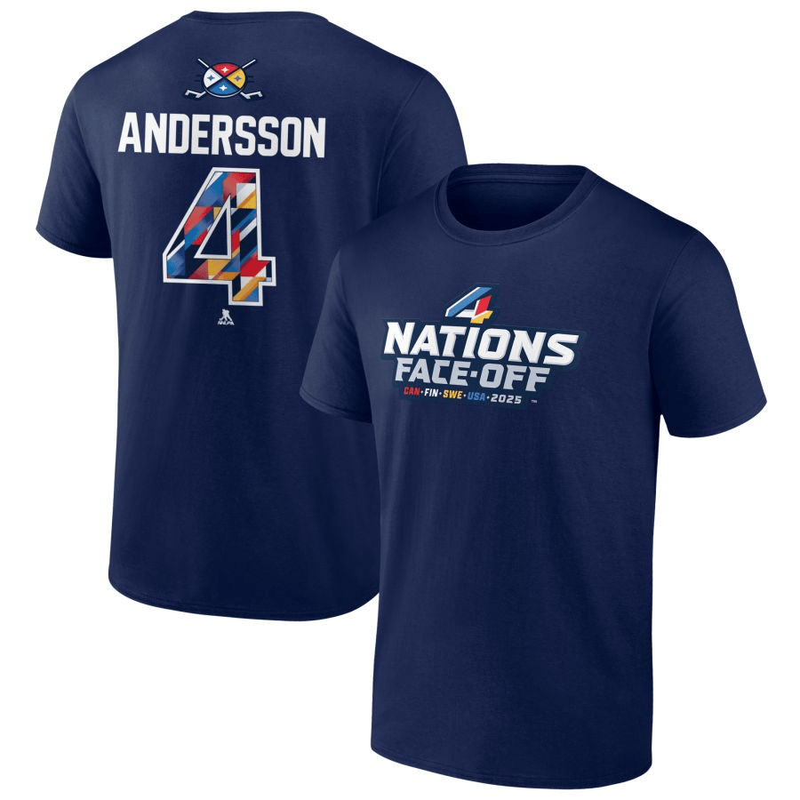 Rasmus Andersson 2025 4 Nations Face-Off Pick-A-Player Navy T-Shirt