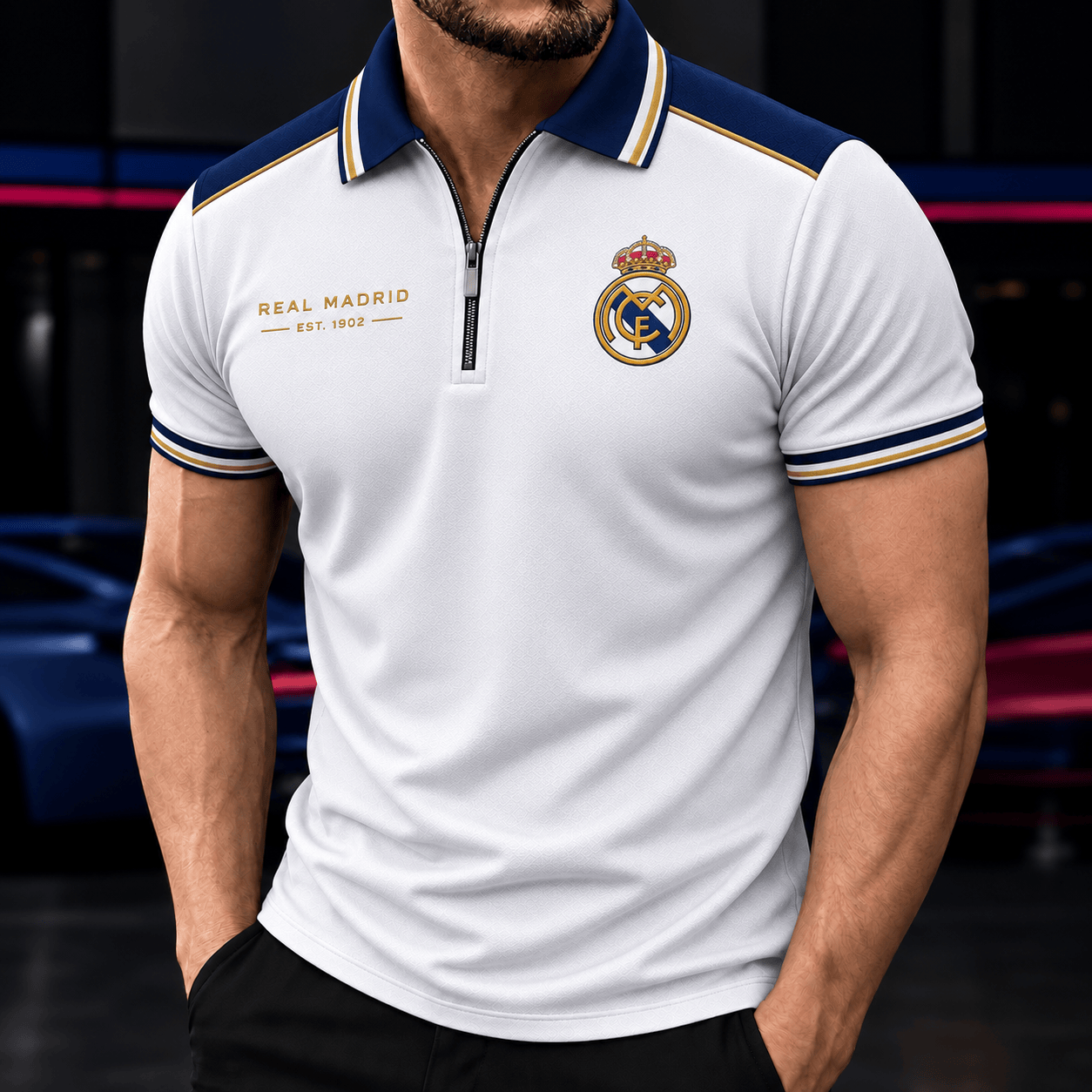 Real CF Division Zipper Polo Shirt Real Madrid Merch Gifts For Brother