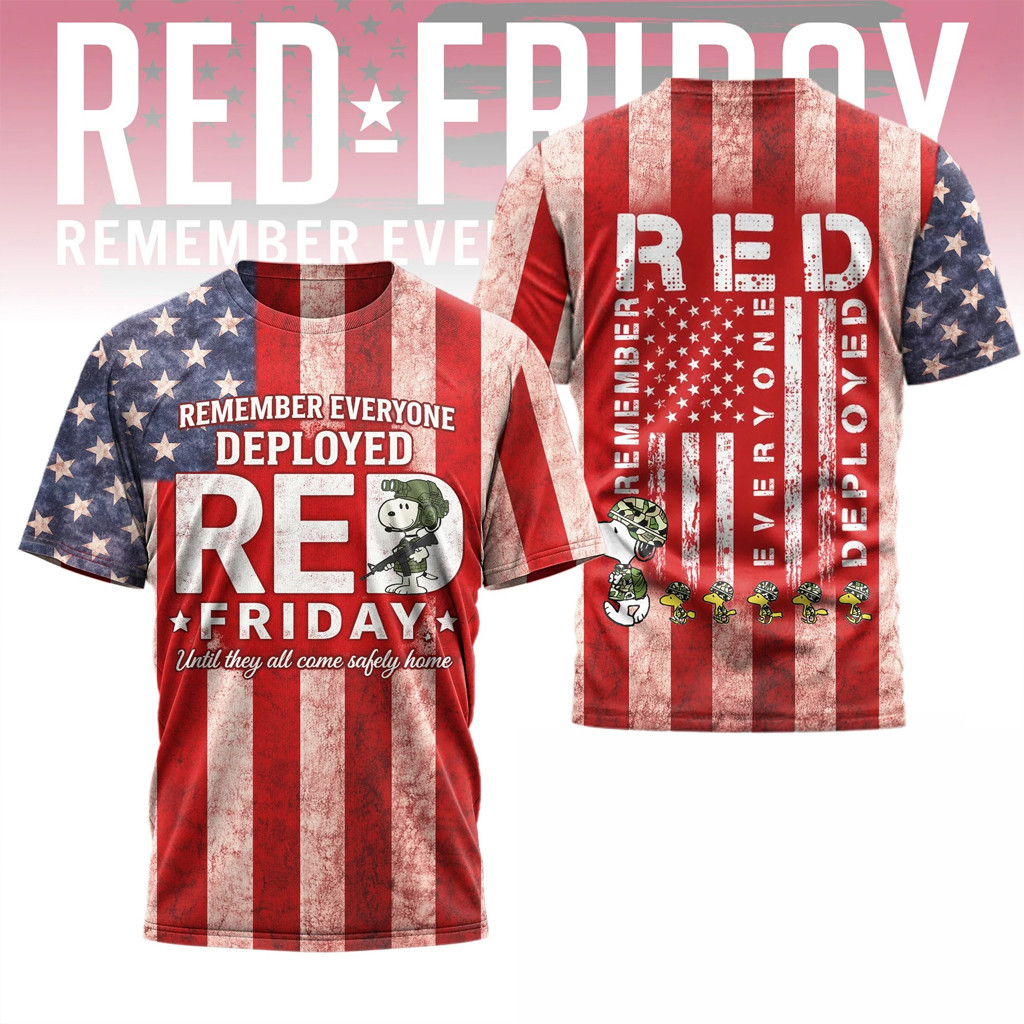 RED Friday Remember Everyone Deployed T-Shirt Snoopy Military Us Flag Shirt Veteran Gifts