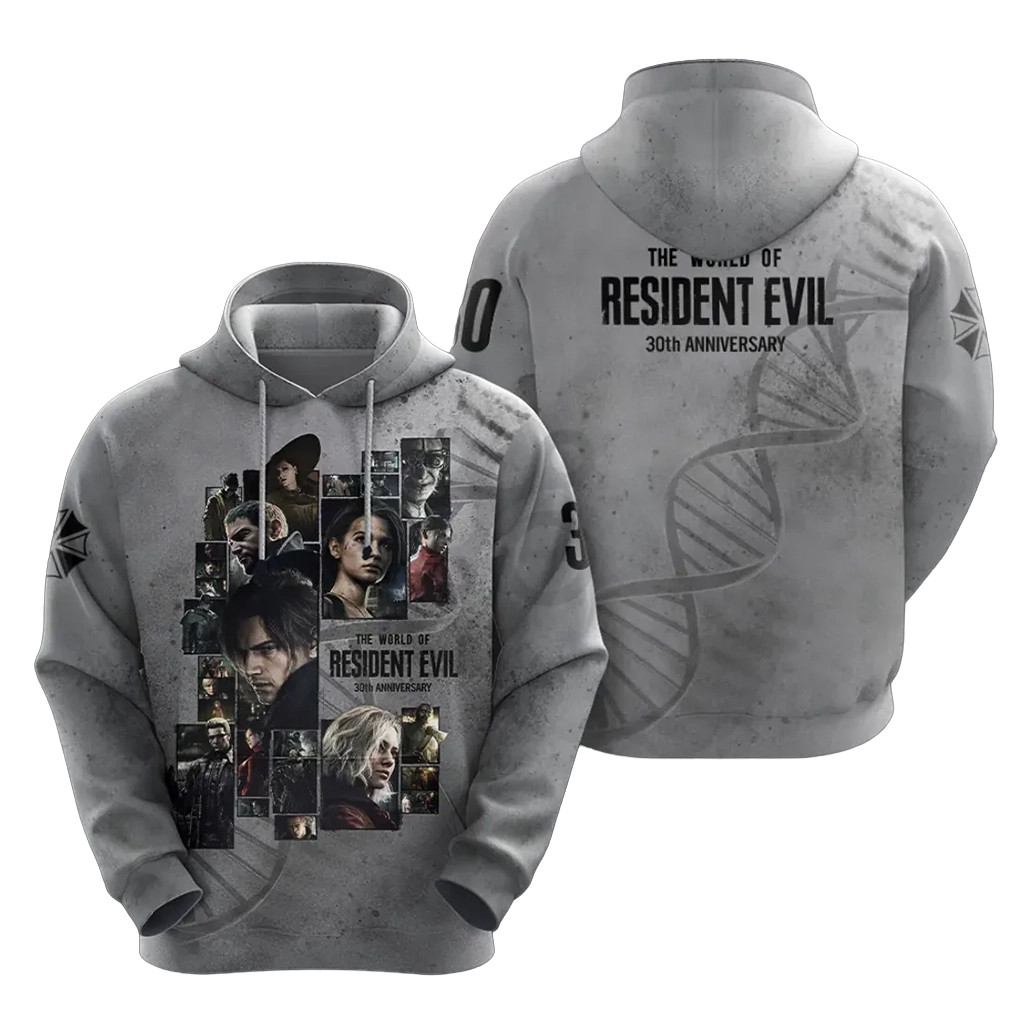 Resident Evil 30th Anniversary Art Gray Hoodie Resident Evil Merch Gift Ideas For Husband