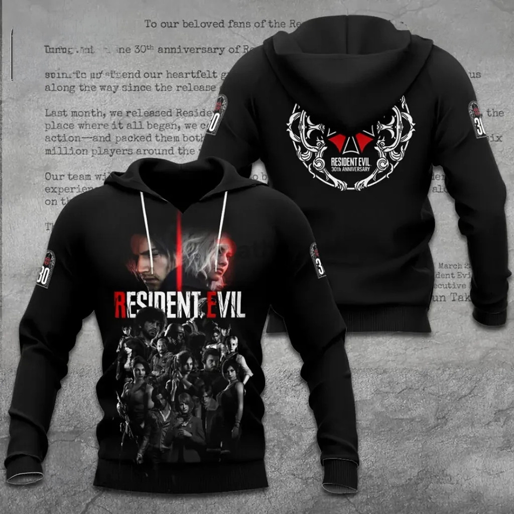Resident Evil 30th Anniversary Hoodie Black Resident Evil Merch Game Lover Gifts For Him
