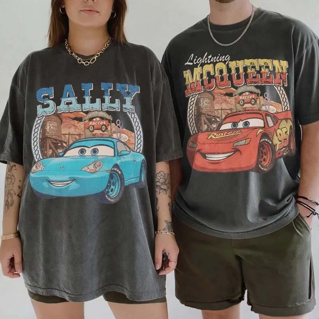 Retro Lightning Mcqueen Sally Couple Shirt D Cars Matching Tee Best Gift For Couples