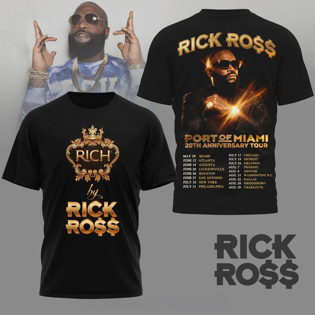Rick Ross Port Of Miami 20th Anniversary Tour T-Shirt 2026 Rick Ross Merch Gifts For Rock Fan