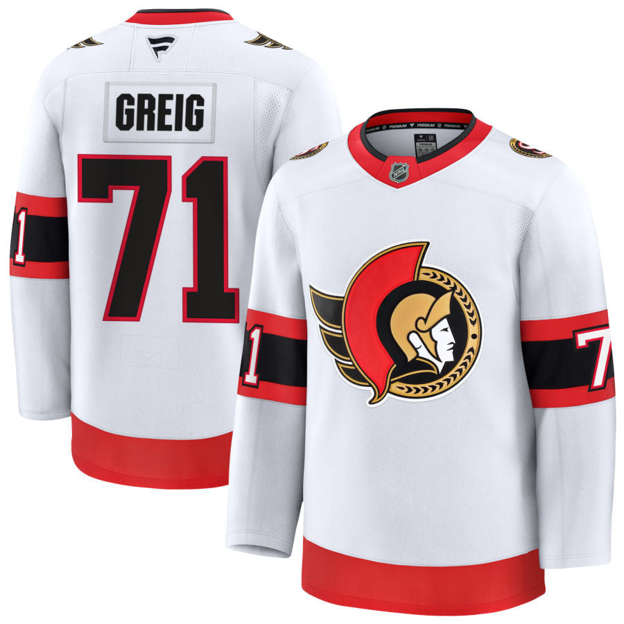 Ridly Greig Ottawa Senators 2025 Away Jersey - White 1 Ridly Greig Ottawa Senators 2025 Away Jersey - White