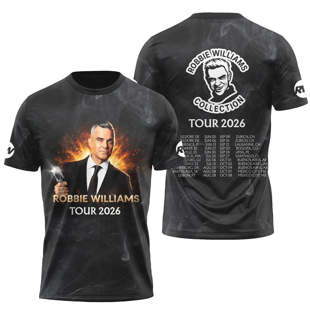 Robbie Williams Collection World Tour 2026 Graphic T-Shirt Robbie Williams Merch Gift For Fans