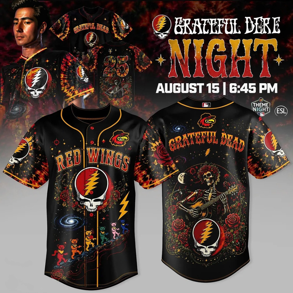 Rochester Red Wings X Grateful Dead Night Tie Dye Baseball Jersey Red Wings Merch Fan Gifts