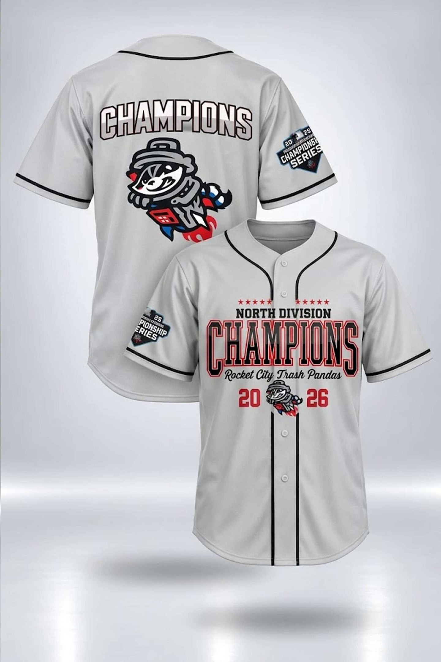Rocket City Trash Pandas North Division Champions 2026 Baseball Jersey Trash Pandas Merch Gifts