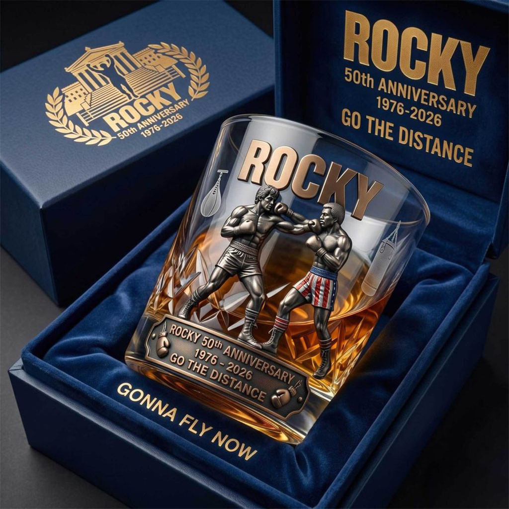 Rocky 50th Anniversary 2026 Whiskey Glass Rocky Merch Gifts For Fans
