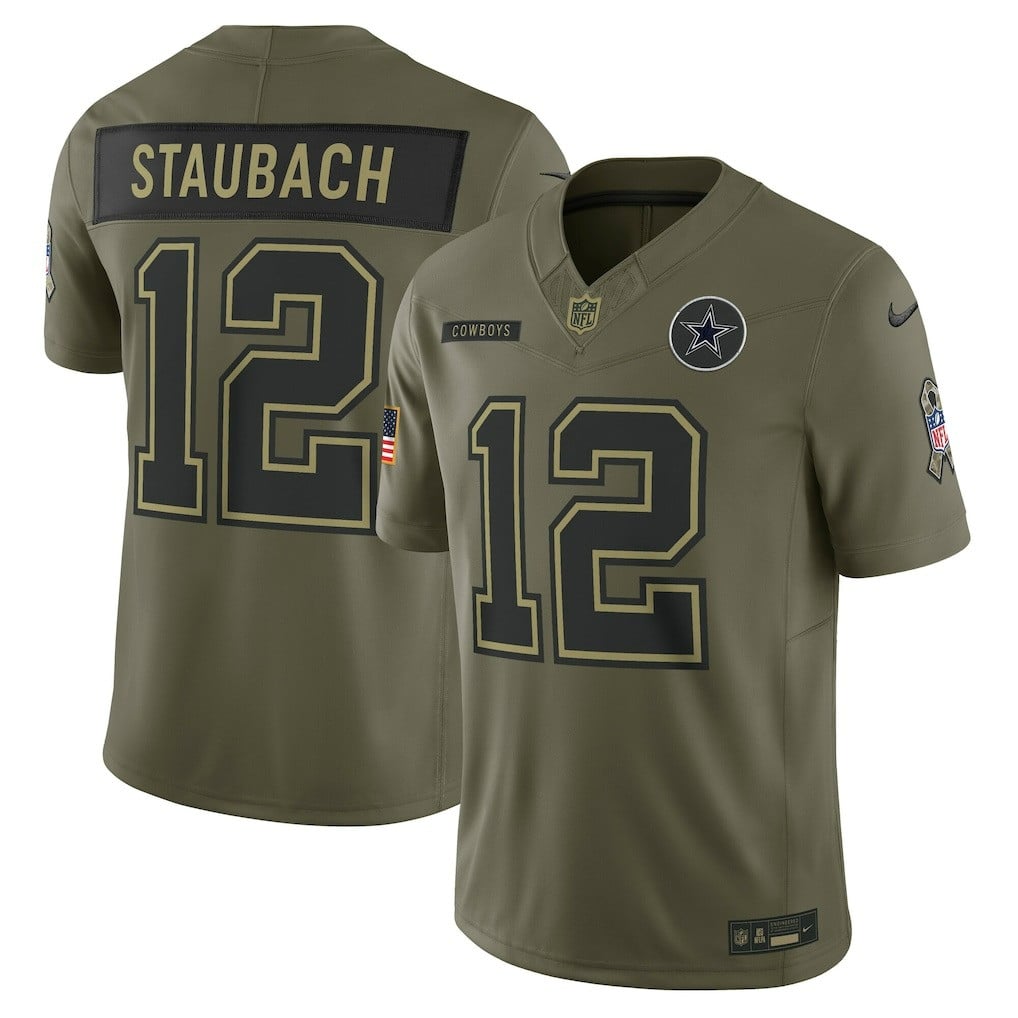 Roger Staubach Dallas Cowboys 2025 Salute to Service Retired Limited Jersey - Olive