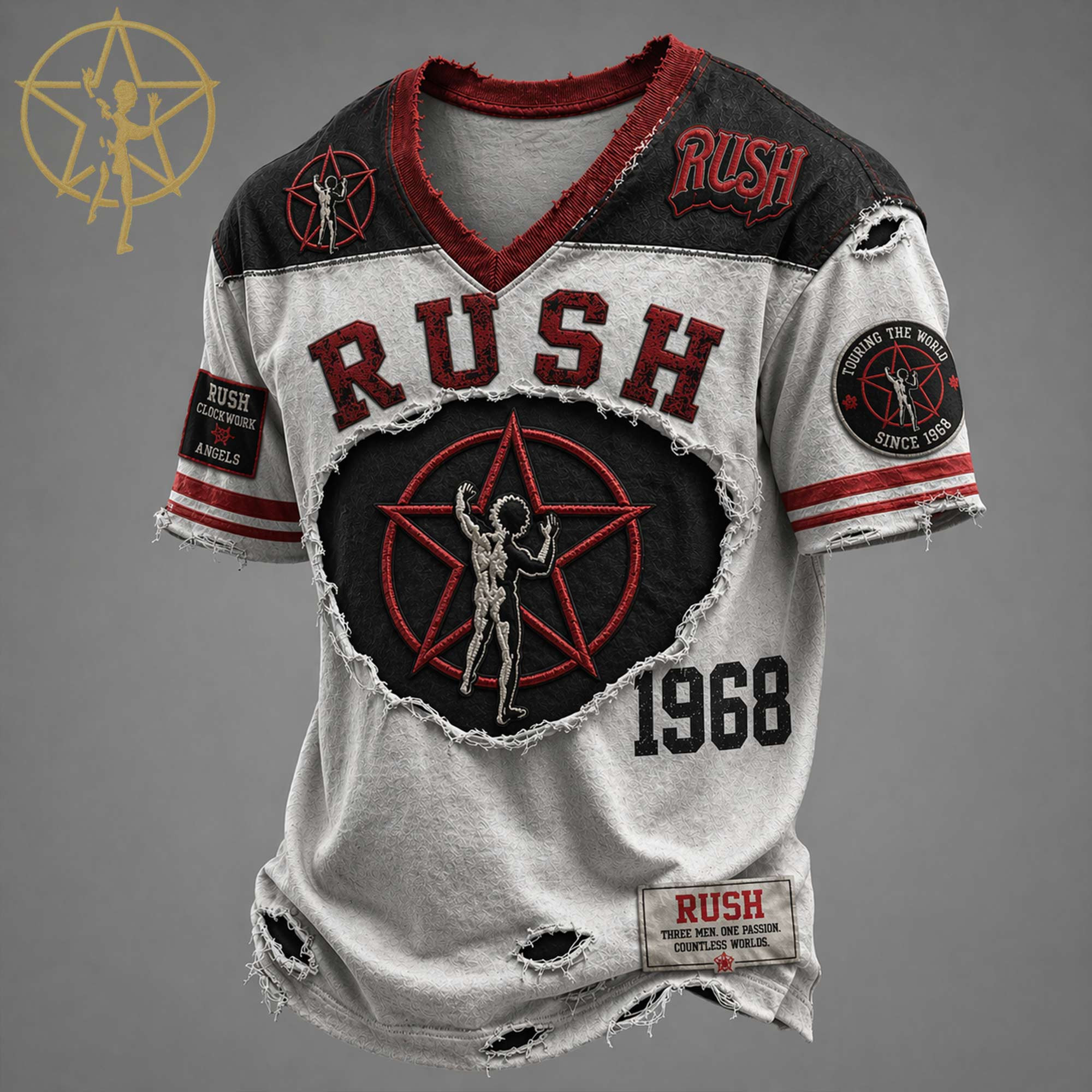 Rush Three Men One Passion Countless Worlds V-Neck Shirt Rush Band Merch Gifts For Fan