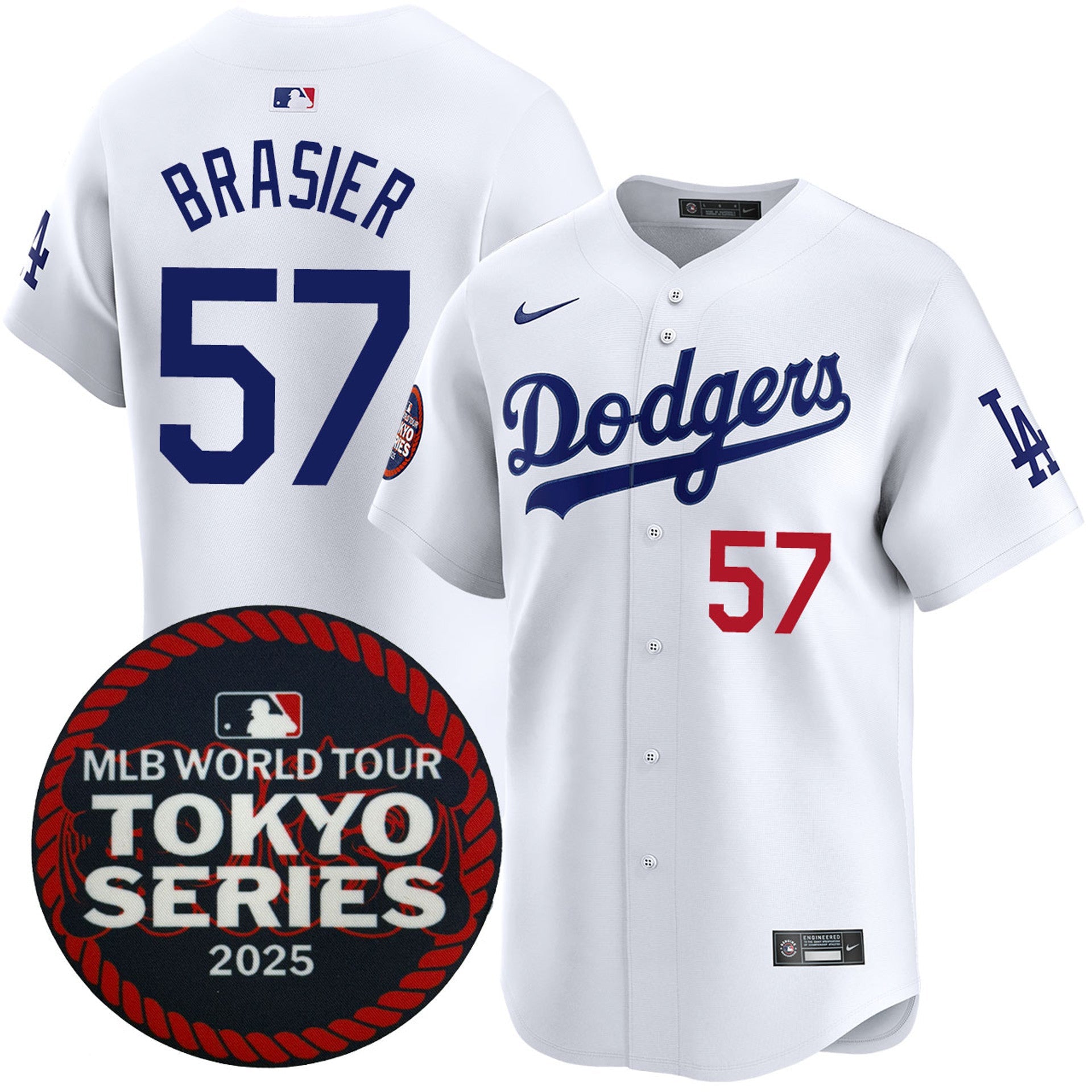Ryan Brasier Los Angeles Dodgers 2025 Home Tokyo Series Jersey - White