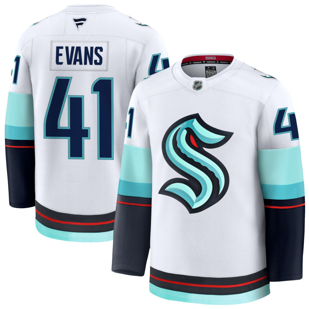 Ryker Evans Seattle Kraken 2025 Away Premium Jersey - White 1 Ryker Evans Seattle Kraken 2025 Away Premium Jersey - White