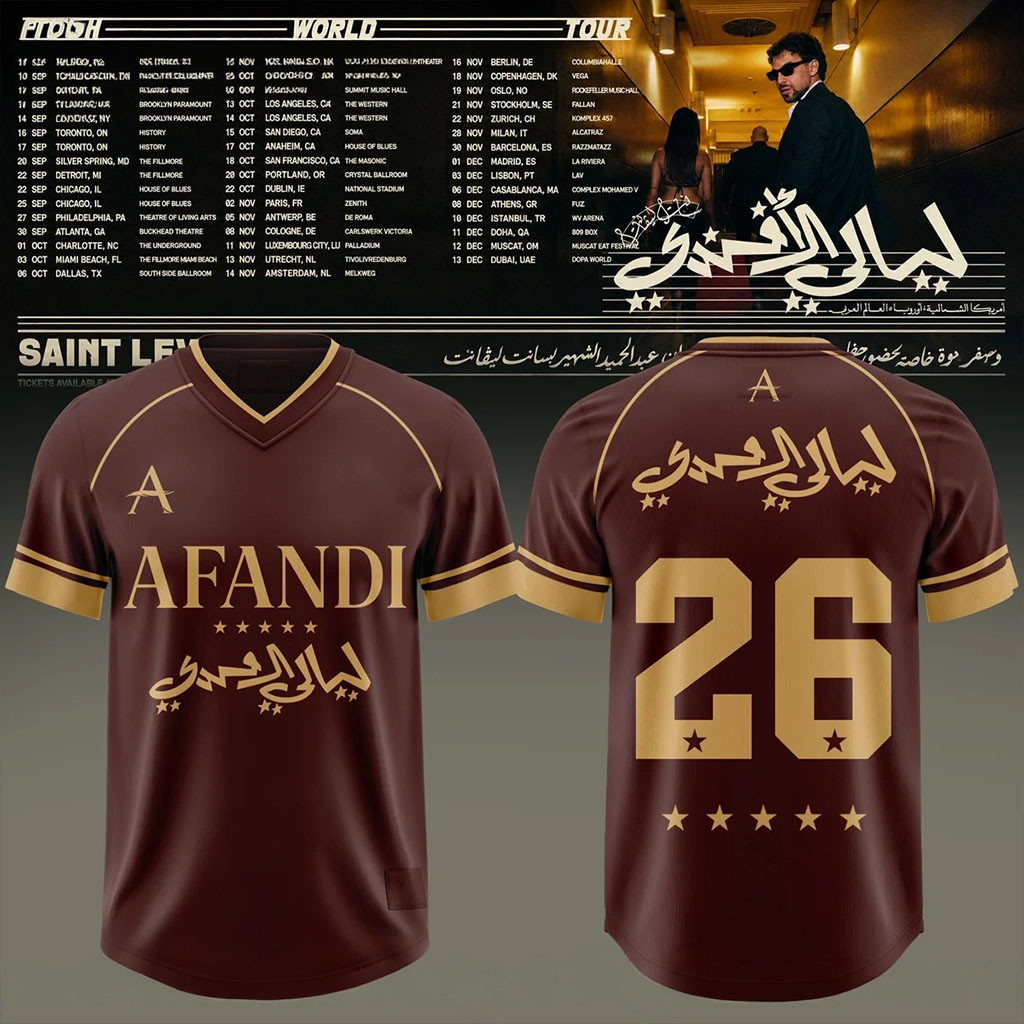 Saint Levant Afandi World Tour 2026 V-Neck Jersey Saint Levant Merch Arabic Artist Fan Gift