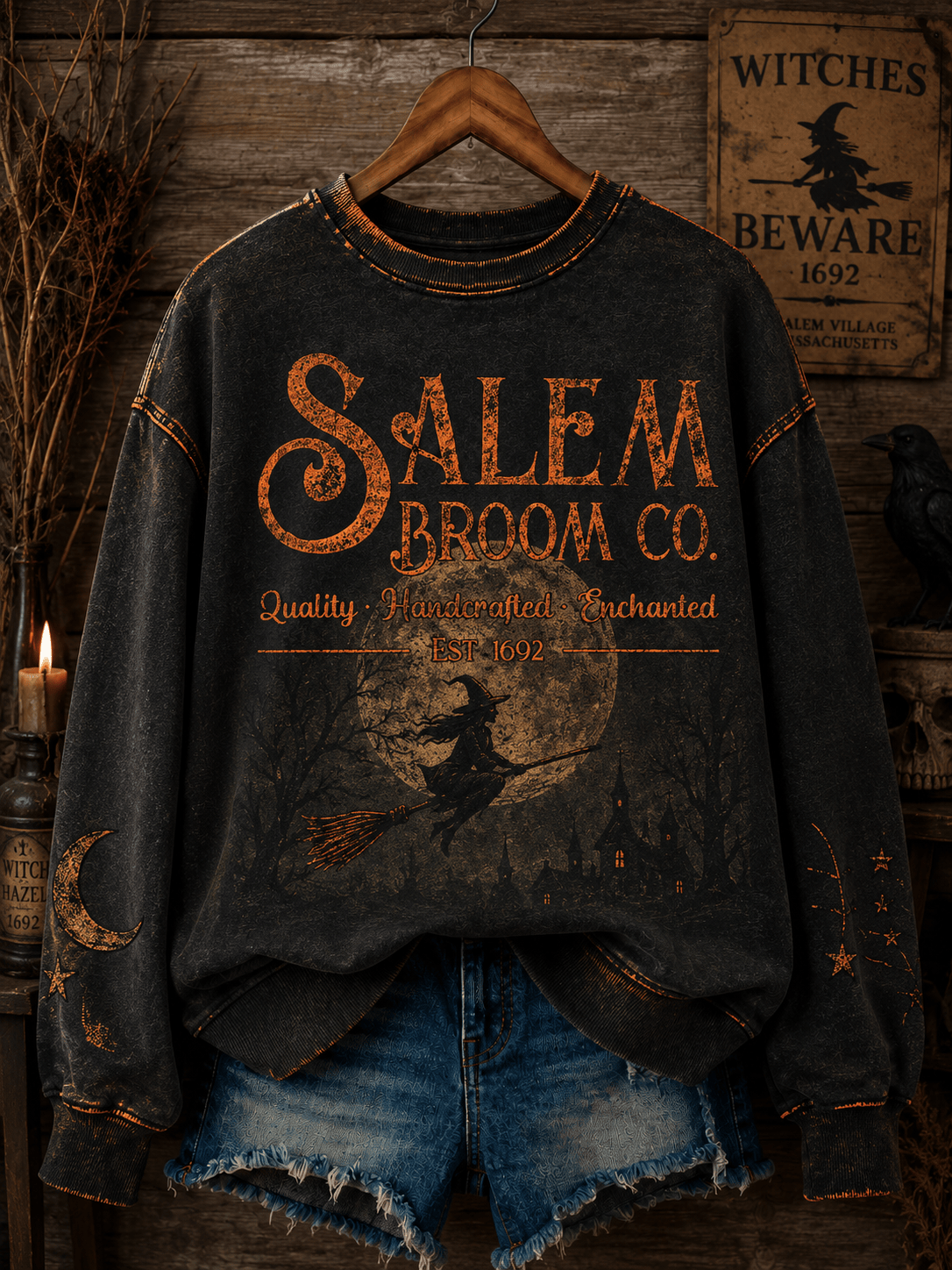Salem Broom Company Sweatshirt Womens Witch Outfit Great Halloween Gifts For Her