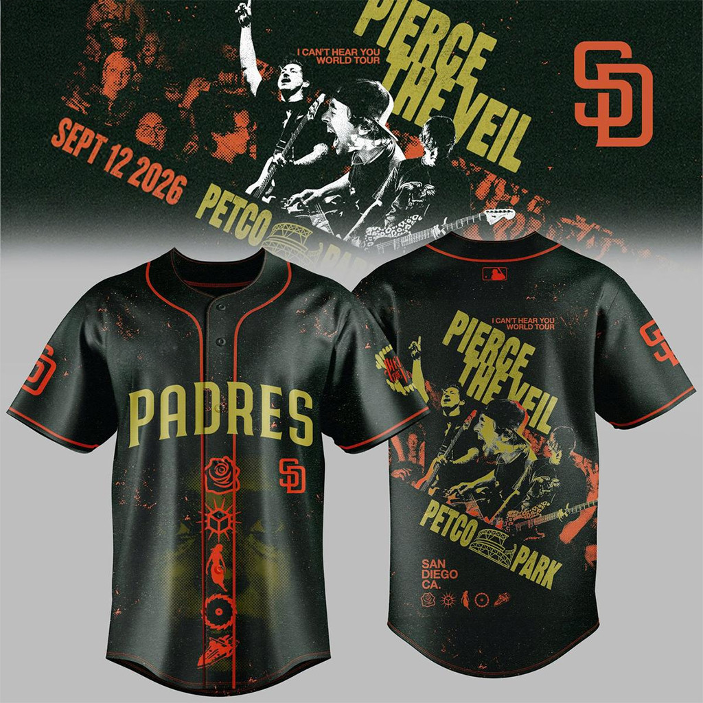 San Diego Padres X Pierce The Veil 2026 I Can't Hear You World Tour Baseball Jersey Padres Merch