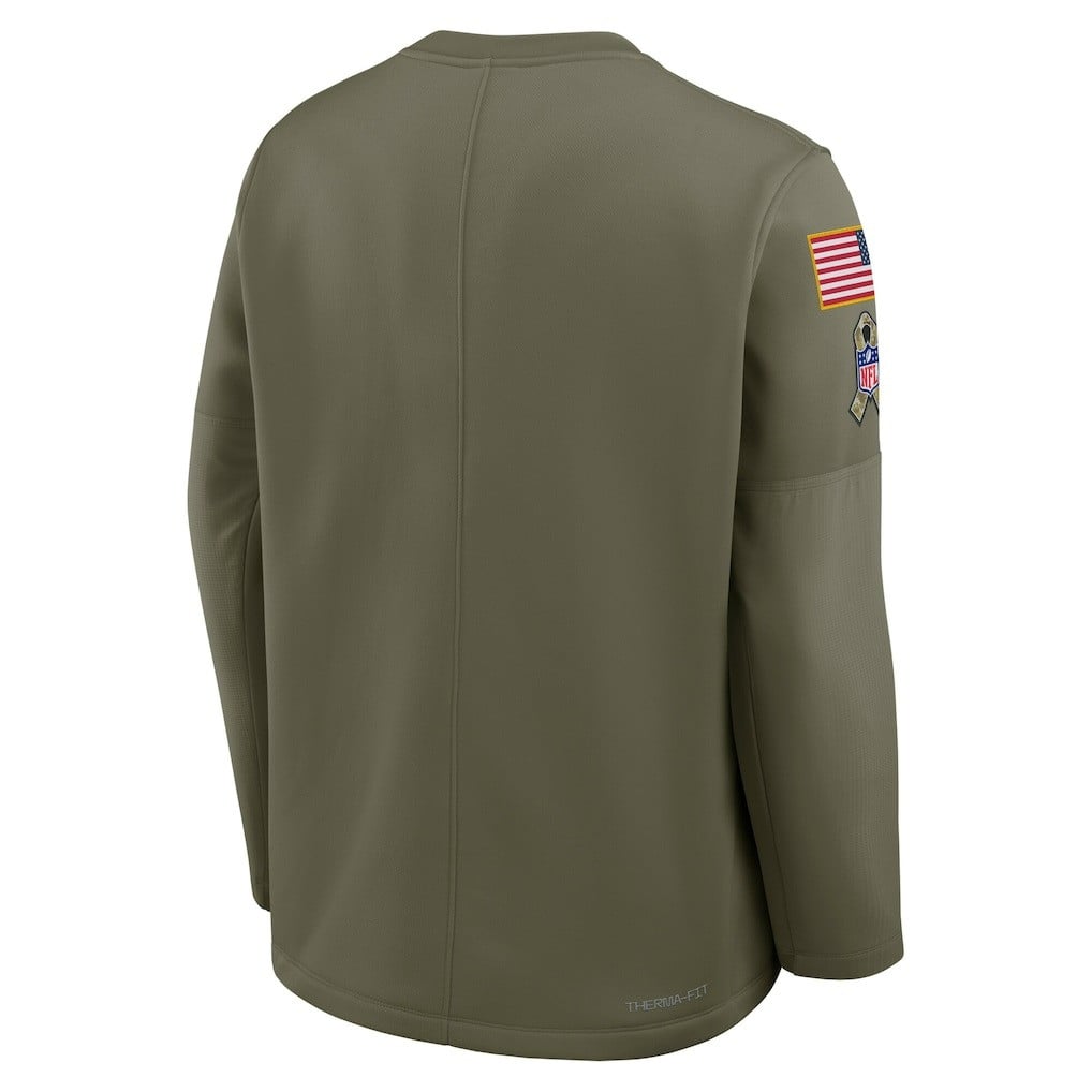 San Francisco 49ers 2025 Salute to Service Sideline Coaches Therma-FIT Long Sleeve Shirt - Olive - Image 3
