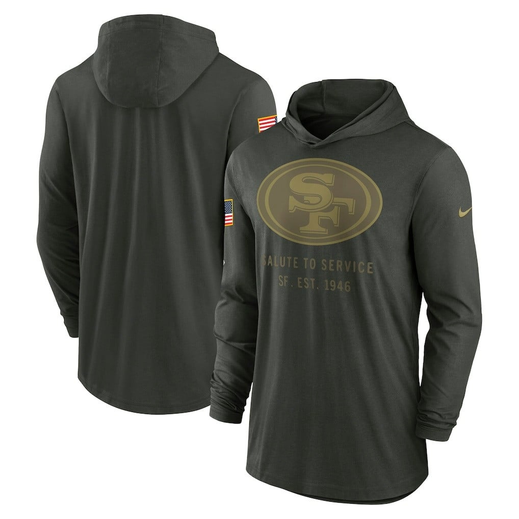San Francisco 49ers 2025 Salute to Service Sideline Dri-FIT Lightweight Hooded Pullover - Forest Green