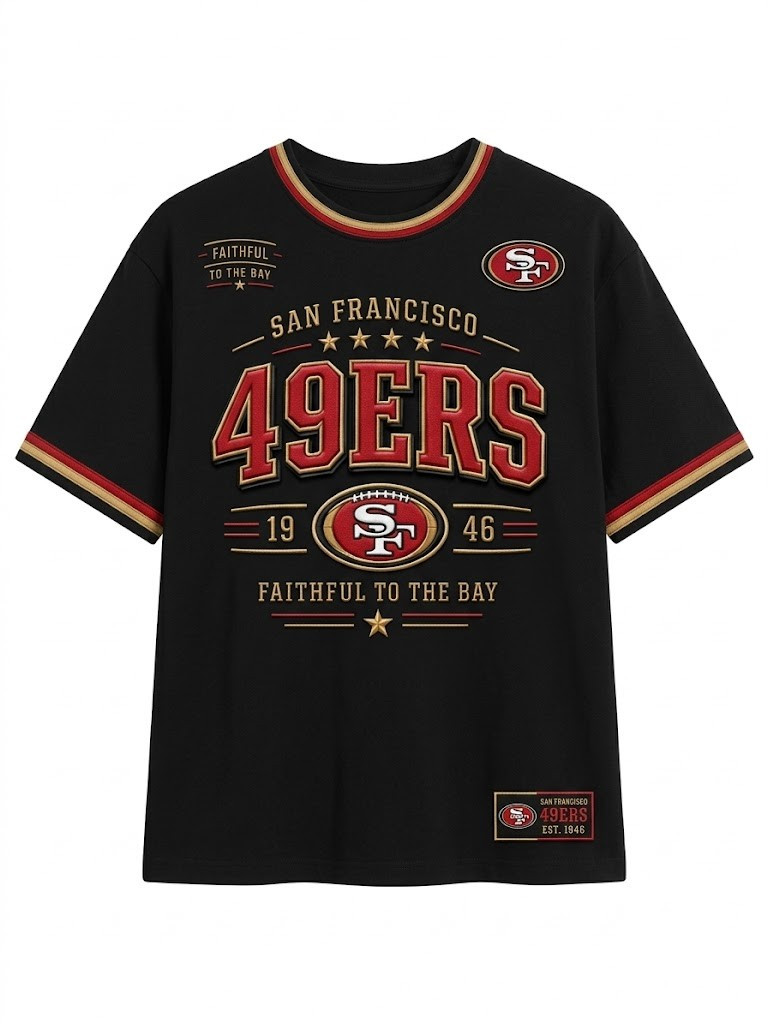 San Francisco 49ers Faithful To The Bay V-Neck Shirt 49ers Merch Game Day T-Shirt Football Gear - Image 2