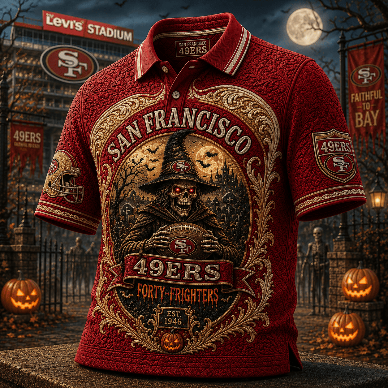 San Francisco 49ers Halloween Polo Shirt Forty-Frighters 49ers Merch Gift For Football Fans