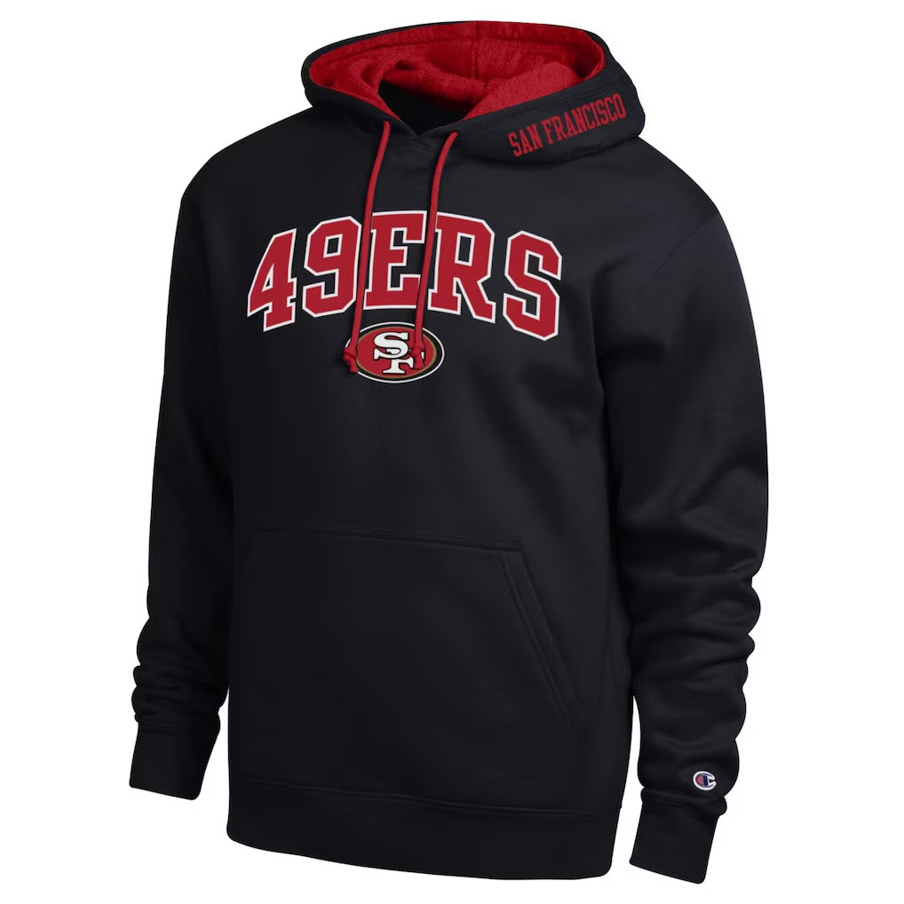 San Francisco 49ers Merch 2026 SF 49ers Champion Contrast Hoodie Black Gift For Football Fans