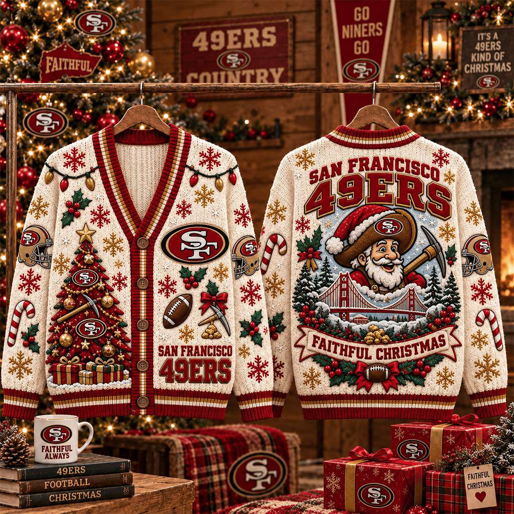 San Francisco 49ers Merch Faithful Christmas Cardigan Football Game Day Attire Gift For Fans
