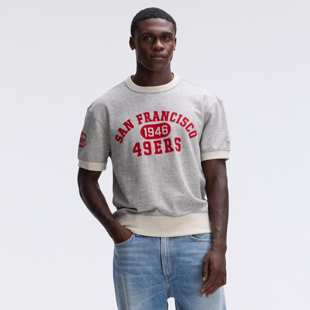 San Francisco 49ers Merch - Fanatics IconicFleece T-Shirt, Heather Gray - Great Football Gifts