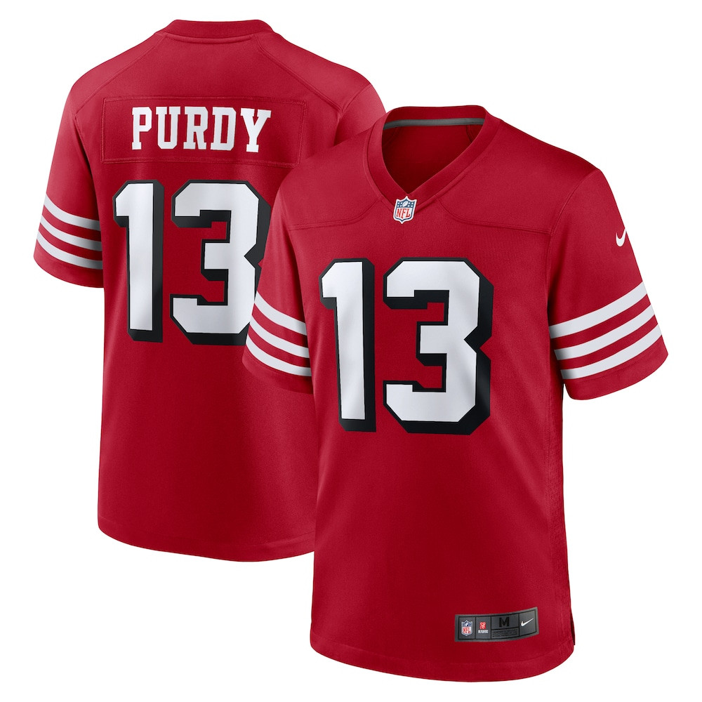 San Francisco 49ers Merch - Men Brock Purdy Scarlet Alternate Jersey - Birthday Ideas For Football Fan