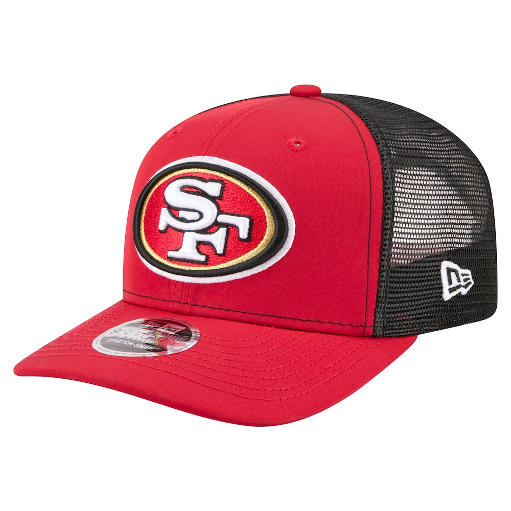 San Francisco 49ers Merch - Men's 9SEVENTY Trucker Adjustable Hat, Red - New Era - Presents For Football Fans