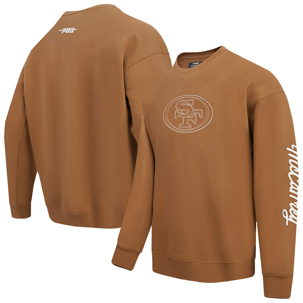 San Francisco 49ers Merch - Men's Christian McCaffrey Pro Standard Pullover Crewneck Sweatshirt, Brown - Good Football Gifts
