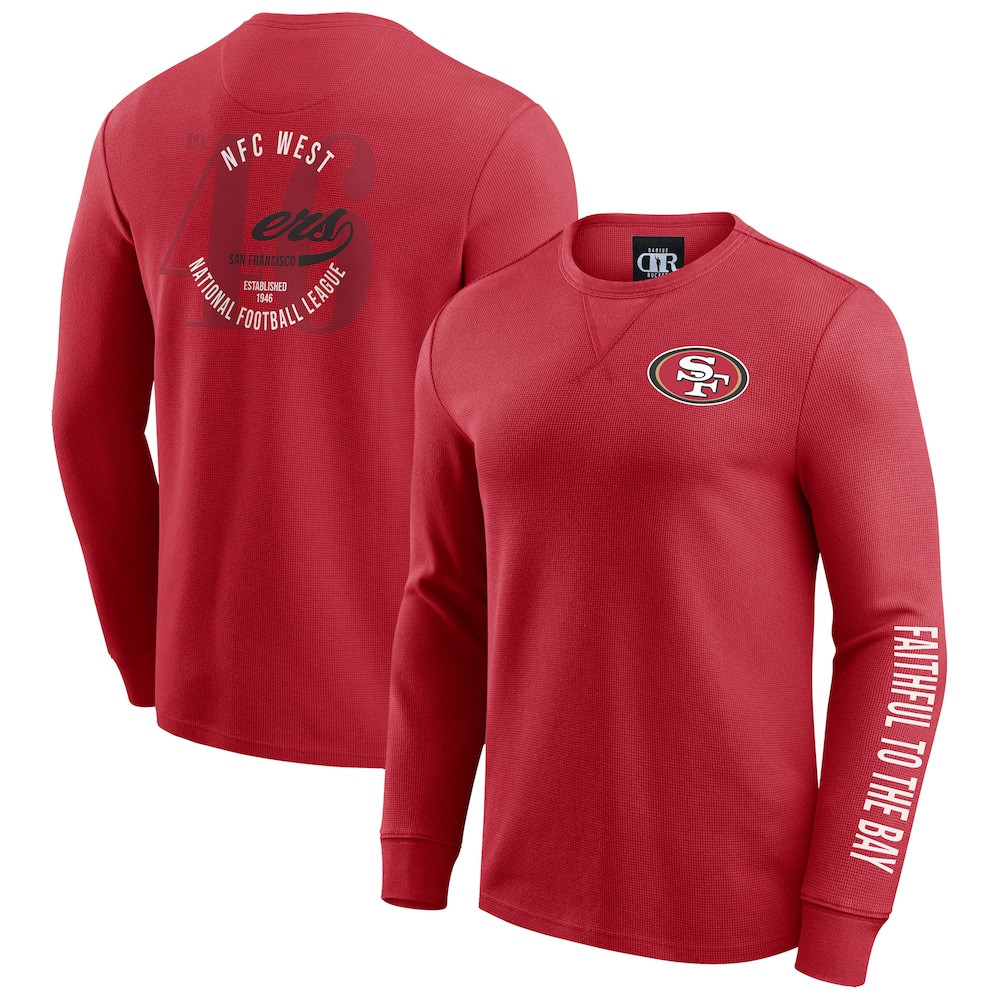 San Francisco 49ers Merch - Men's Darius Rucker Collection by Fanatics Scarlet Washed Waffle-Knit Long Sleeve T-Shirt - American Football Gift Ideas