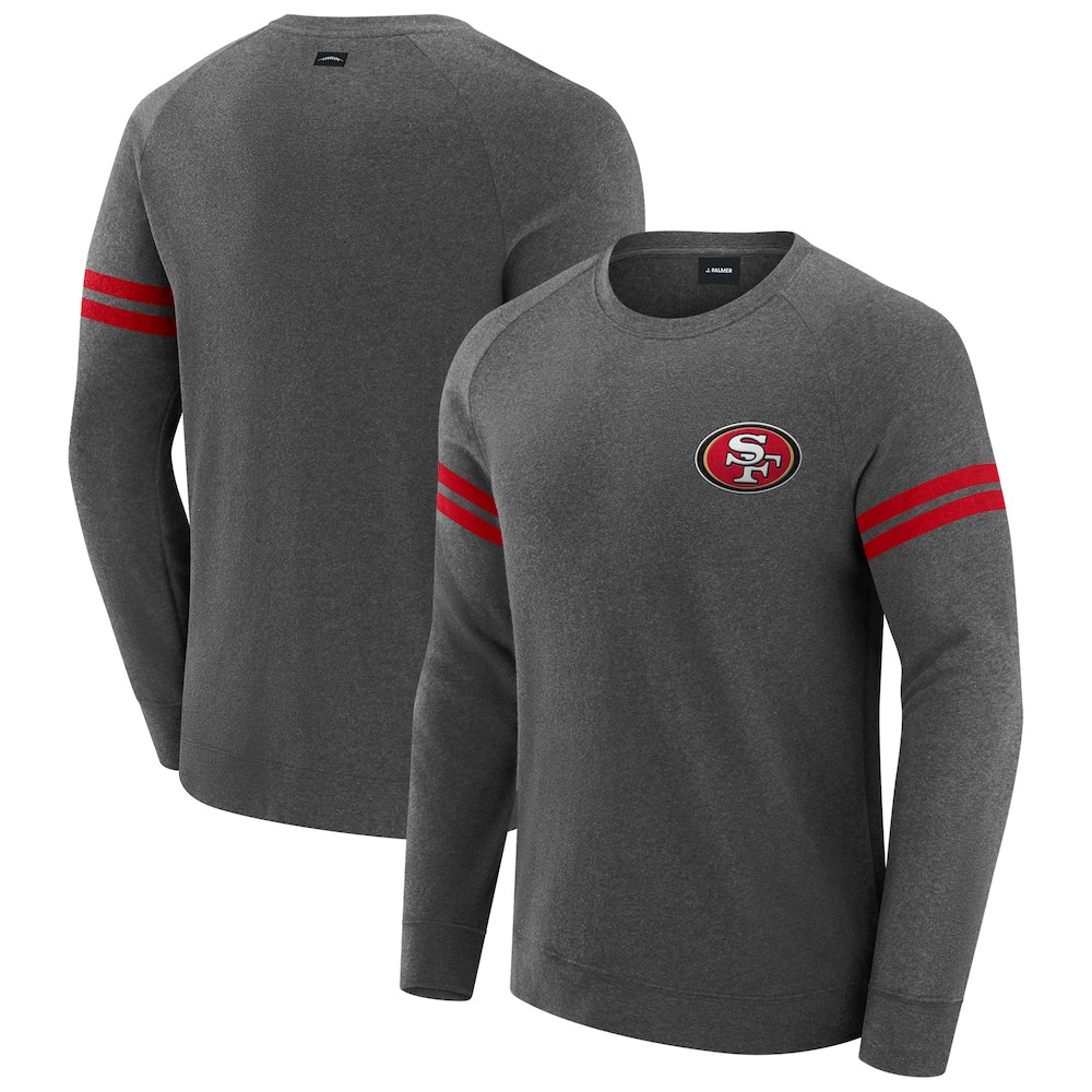 San Francisco 49ers Merch - Men's Dark Players Lounge Raglan Sweatshirt, Heather Gray - J. Palmer - Birthday Gift For Football Lover