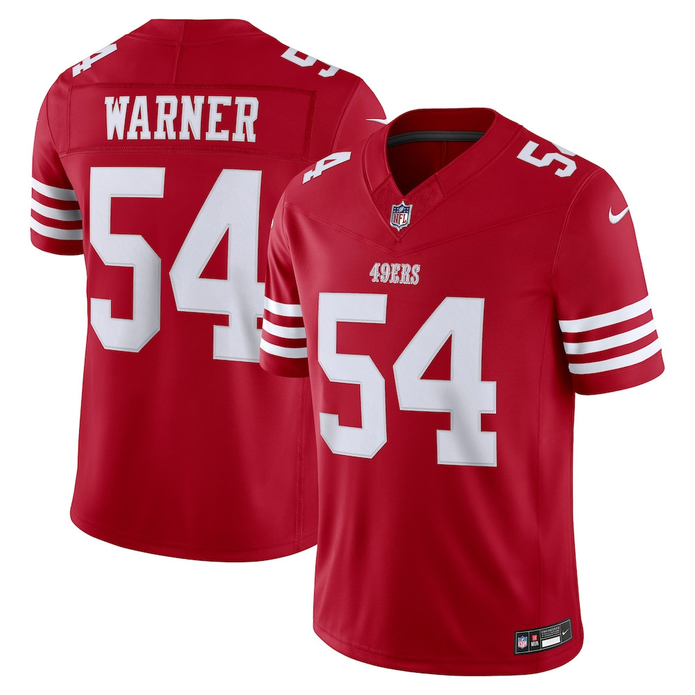 San Francisco 49ers Merch - Men's Fred Warner Scarlet Team Vapor F.U.S.E. Stitched Limited Jersey - Christmas Gifts For Football Fans