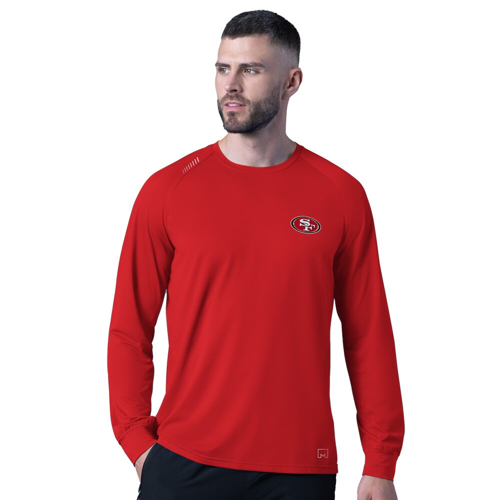 San Francisco 49ers Merch - Men's MSX by Michael Strahan Forward Long-Sleeve T-Shirt, Red - Football Gifts For Him