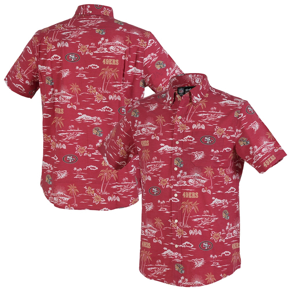 San Francisco 49ers Merch - Men's Reyn Spooner Scarlet Kekai Performance Button-Down Shirt - Football Fan Present Ideas